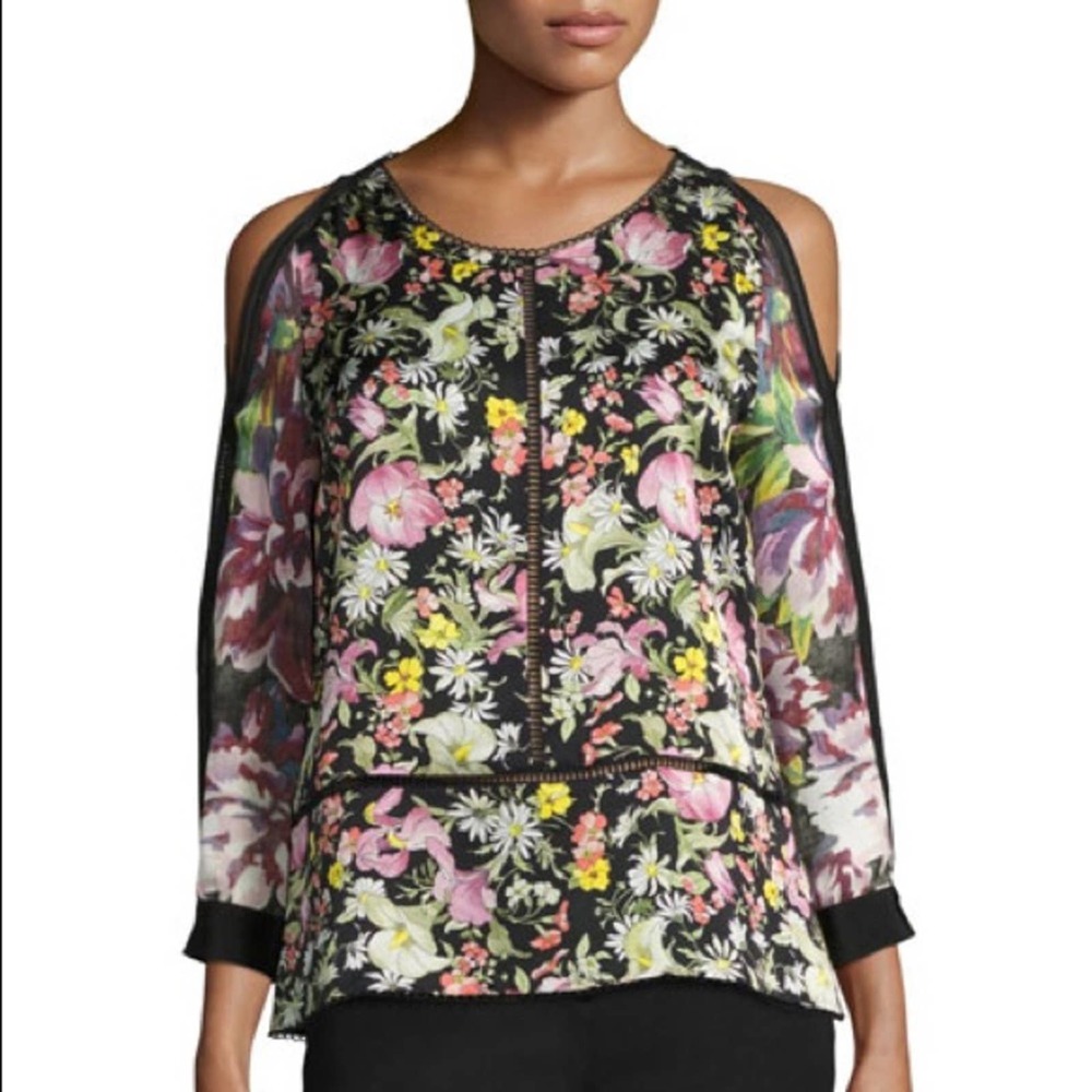 3.1 PHILLIP LIM Cold-Shoulder Meadow Flower Silk Blouse Multicolor